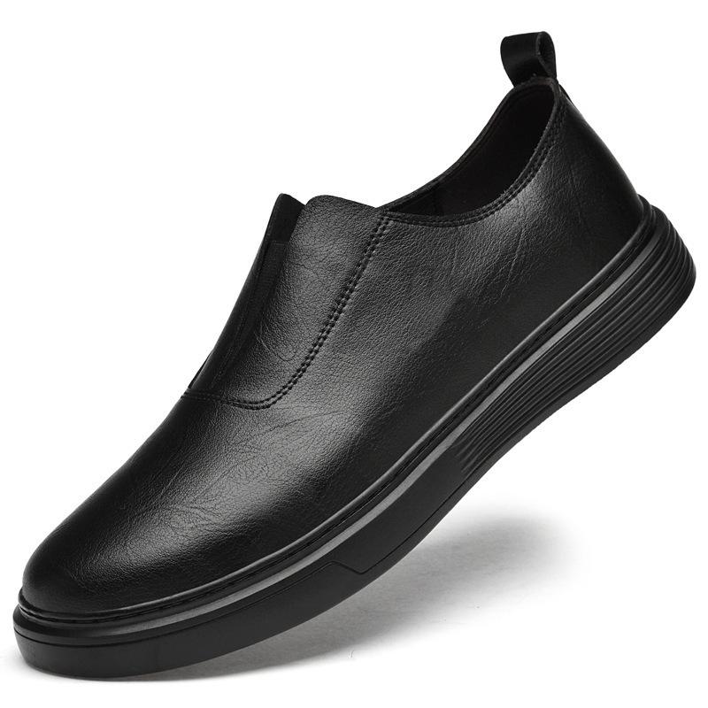 Men's Plus Size White Leather Loafers - Hand-Stitched Slip-On Cowhide Casual Shoes