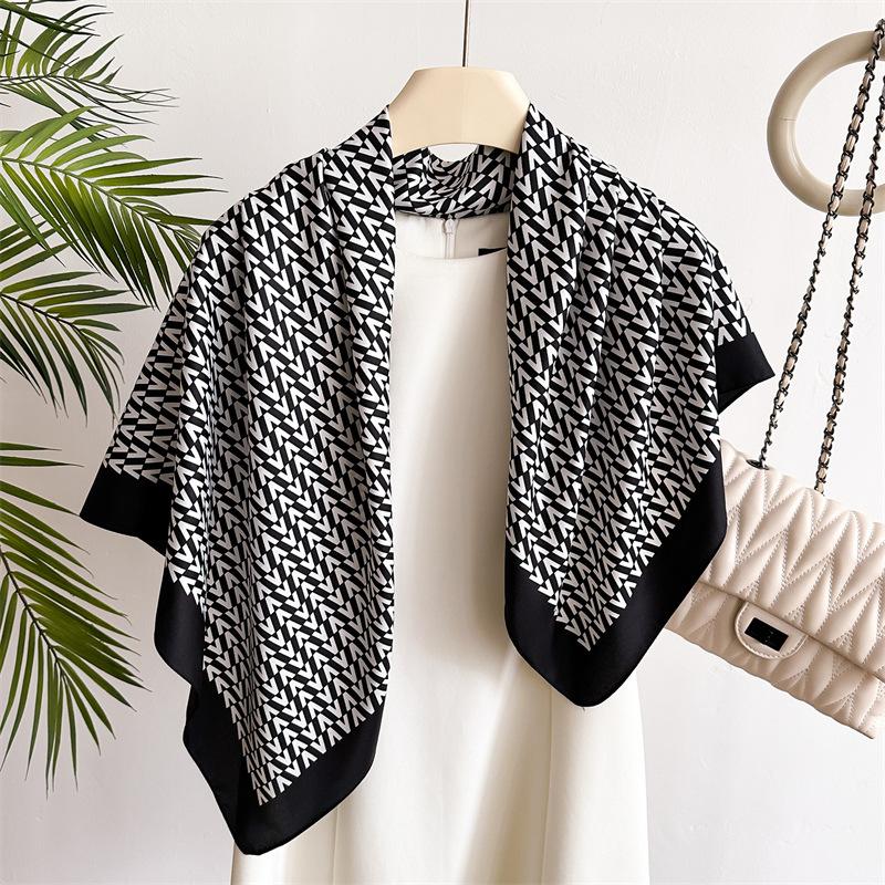 New Letter Diagonal Silk Pattern 91 Large Square Scarf Printed Imitation Silk Fashionable Versatile Shawl Outer Headscarf Scarf