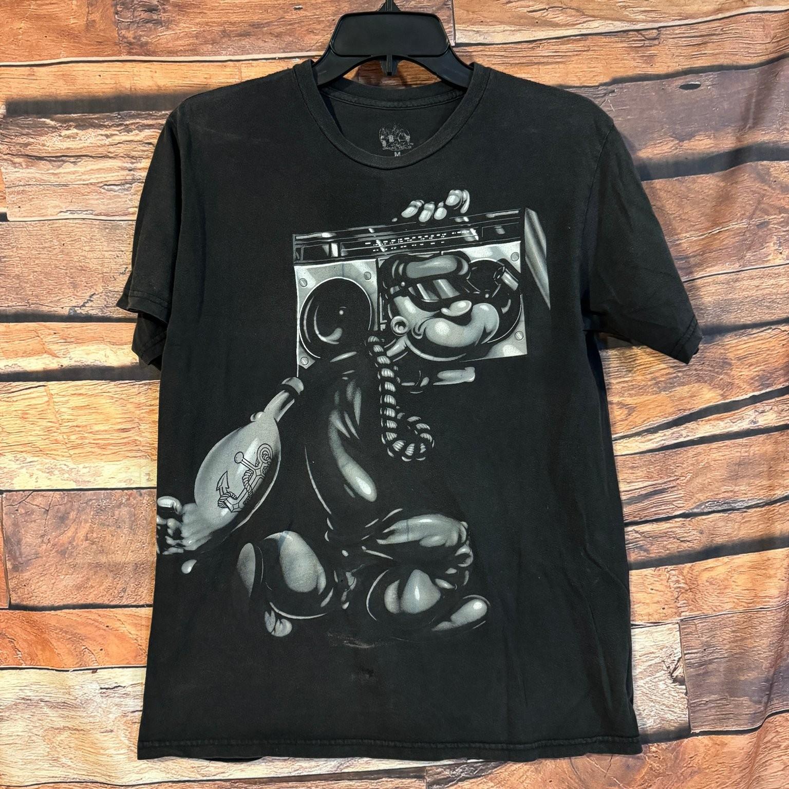 Popeye Men s Black M Boombox Graphic King Features 100% Cotton Unisex T-Shirt S