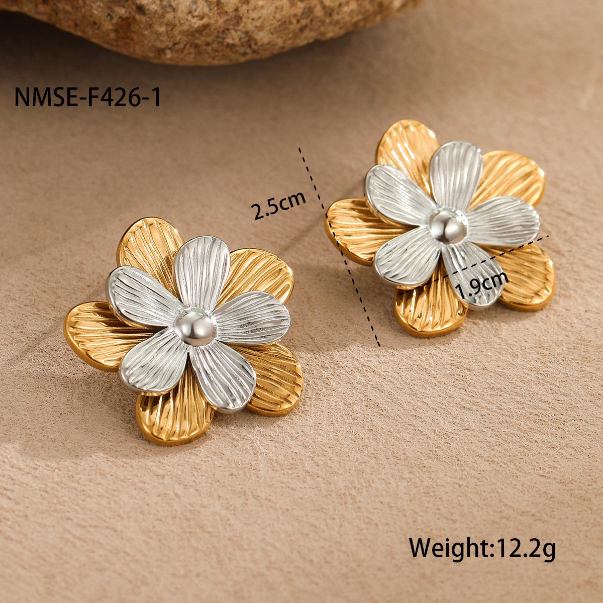 GEMCHIC Women s Fashion Statement Colorblock Flower Stud Earrings Stainless Steel Gold Silver Plated Five-Petal Jewelry 18K