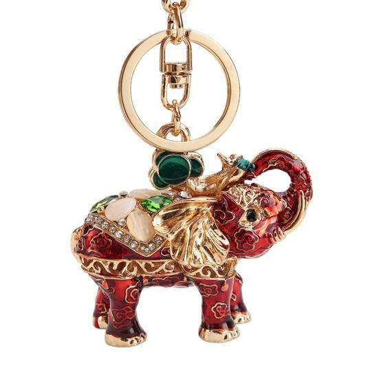 

Rhinestone Elephant Keychain Vintage Animal Charm Key Ring Pendant Backpack Bag Purse Decoration Accessory Party Favors червоний