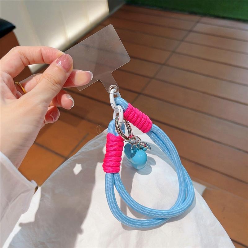 Korean Cute 3D Heart Pendant Braided Rope Phone Chain Charm Strap Cord Keychain For iPhone 16 Lanyards Bag CCD Girl Hanging Rope