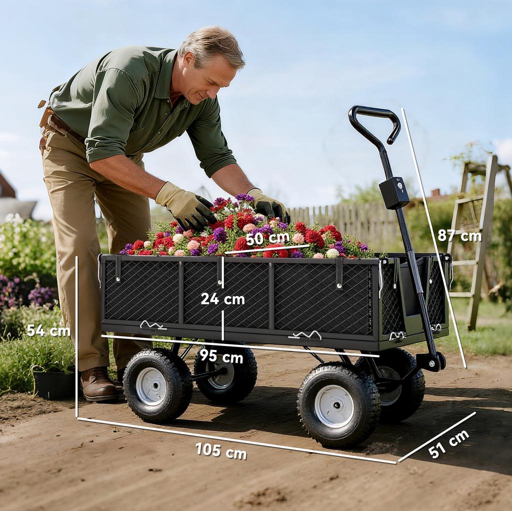 114L Steel Frame Garden Cart Trolley - Black