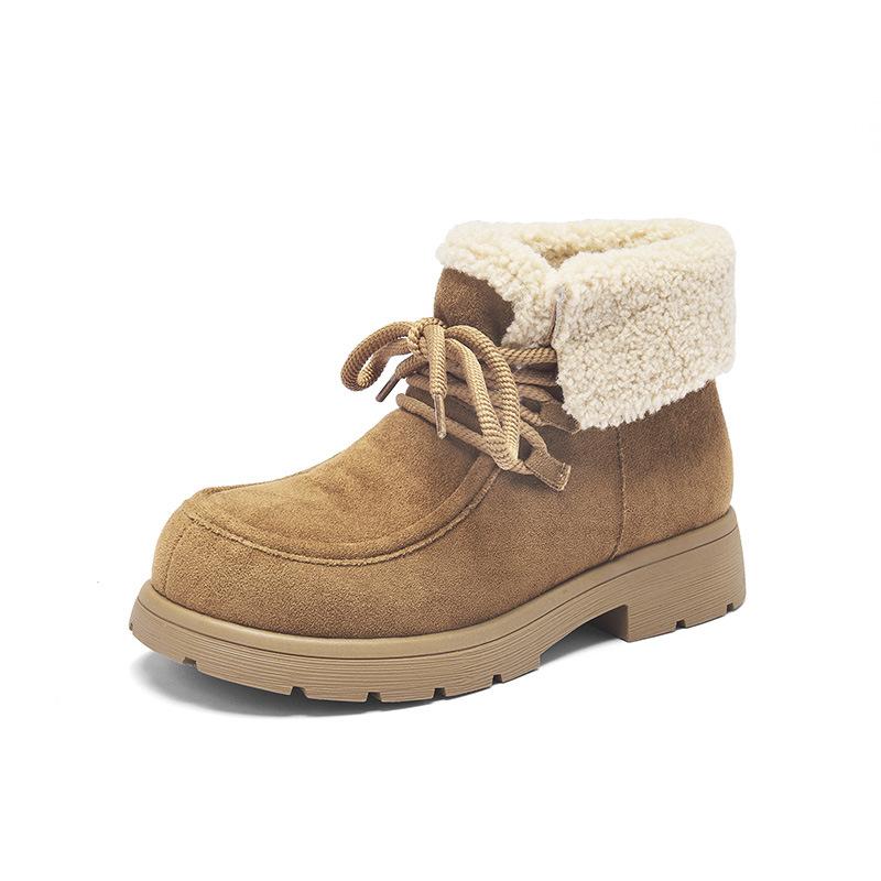 Augustus Den Velvet Martin Boots Women's 2025 New Autumn and Winter Retro Short Fluffy Shoes Platform-soled Lace-up Cotton Shoes