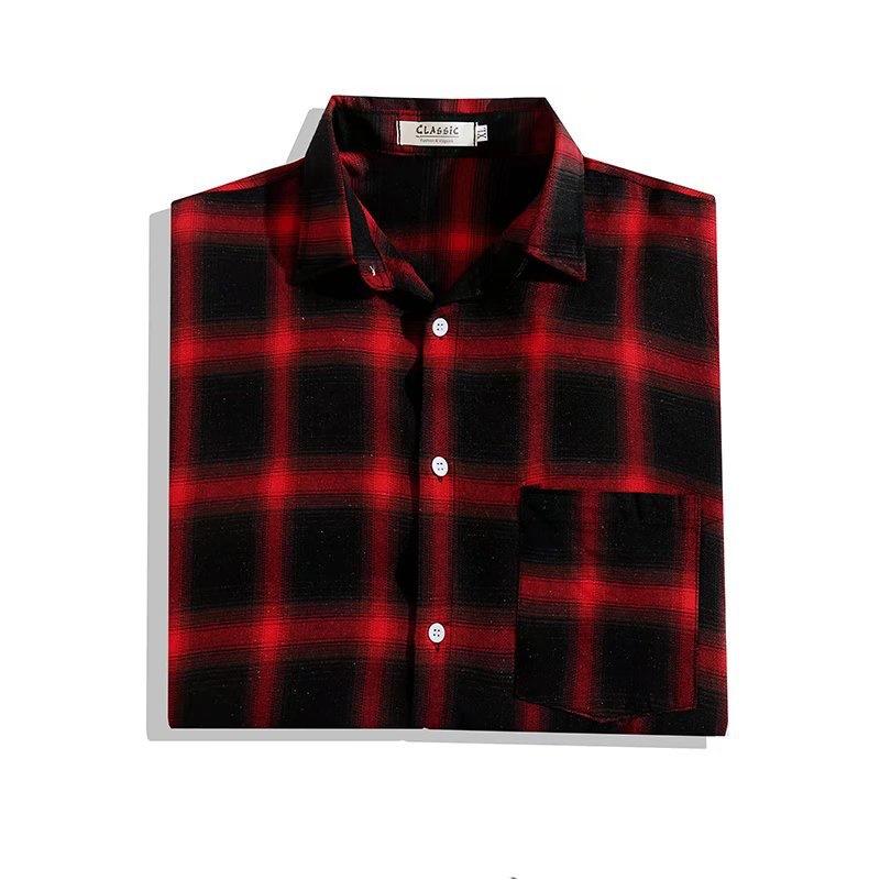 Camisa de manga comprida masculina, camisa xadrez, casaco juvenil