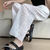 Narrow Version Straight Wide-leg Pants for Women In Summer Loose and Slim White Embroidered Hollow Casual and Versatile Nine-point Cool Pants