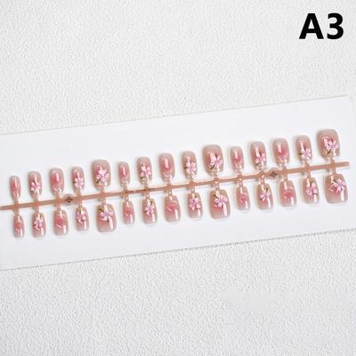 30Pcs False Nails Flower Design Wearable Fake Nails Simple Artificial Press On Nails Tips Cat Eye Nail Art