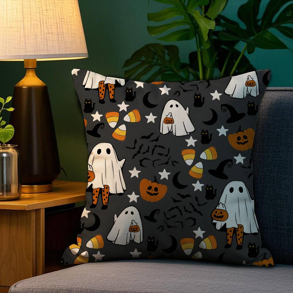 Cute Spooky Halloween Pumpkin Pillow Case Sofa Living Room Bedroom Double-sided Printing Square Cushion Nap Time Cushion Cover