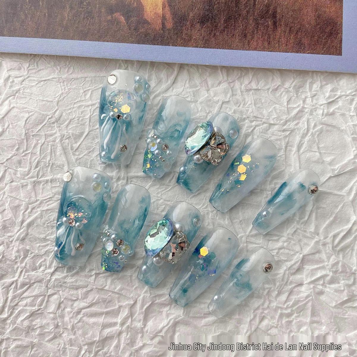 

Hand-Painted Xiaohongshu Style Jellyfish Ombre Luxury Nail Art Patches