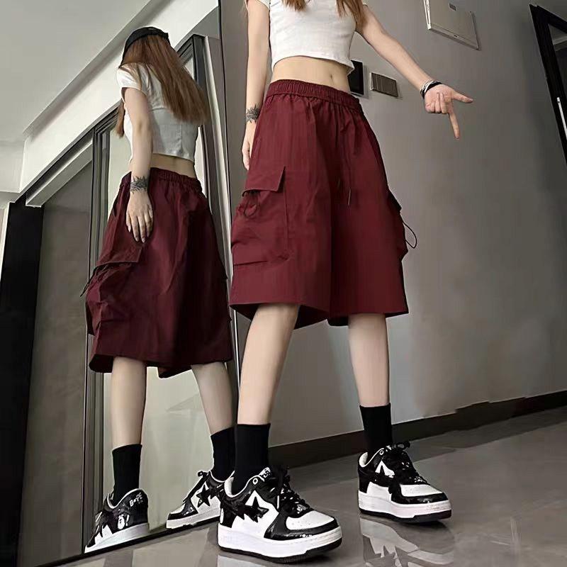

Women s Lightweight High-Waisted Casual Workwear Shorts: Quick-Dry Athletic Capri Pants XXS вина червоного кольору