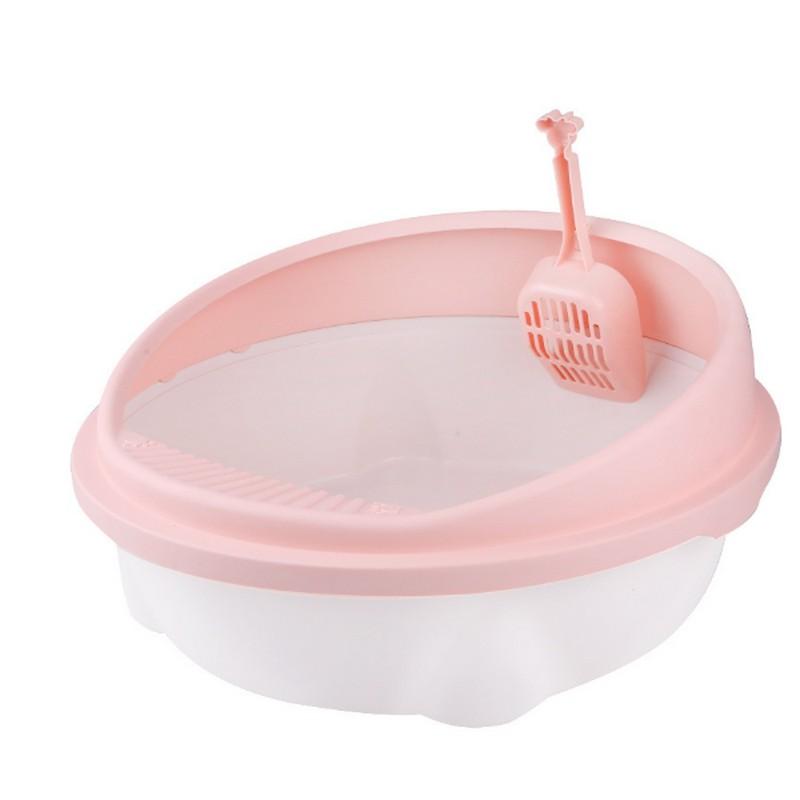 

Полузакрытый лоток для домашних животных, легко чистится, утолщенный очень большой брызгозащищенный кошачий туалет, круглый кошачий лоток. розовый