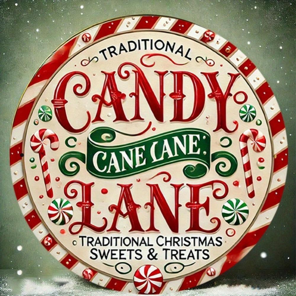 Candy Cane Lane Metal Tin Sign Vintage Christmas Wall Art Decor