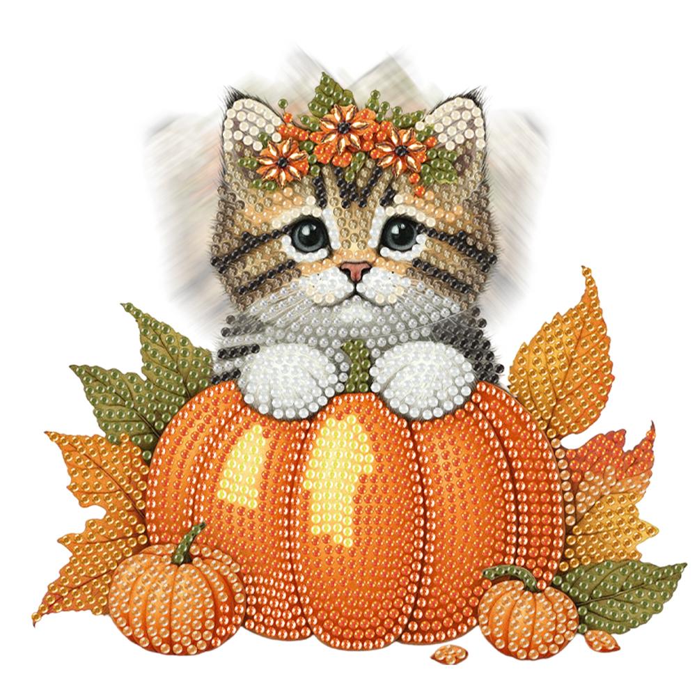 2D Flat Cat DIY Shaking Head Cat Pumpkin Diamond Painting Desktop Decorations