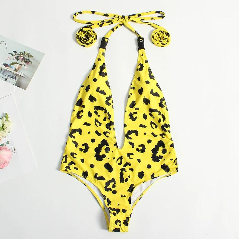 Leopard One Piece בגד ים לנשים עם מותן גבוה נשים תחבושת בגדי ים מונוקיני חליפות סט ביקיני סקסי