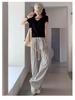 2026 Women's Black & White Striped High Waist Casual Wide-Leg Pants