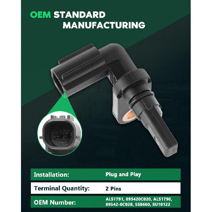 SCITOO 2 pcs Front Left Right ABS Wheel Speed Sensors Fit for 2008 2009 2010 2011 2012 2013 2014 for Toyota for Sequoia,2007 2008 2009 2010 2011 2012