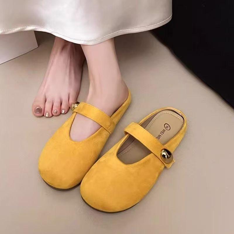2025 Summer New Popular Outer Wear Flat Temperament Bag Head Mary Jane Shoes Women's Lazy Single Shoes French Half Slippers