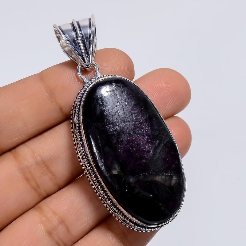 

Classic Top Grade Qualite 100% Natural Purpurite Oval Shape Vintage Style Handmade Jewelry 925 Steling Silver Plated Pendant 2.3 WSJ-4916 2.3