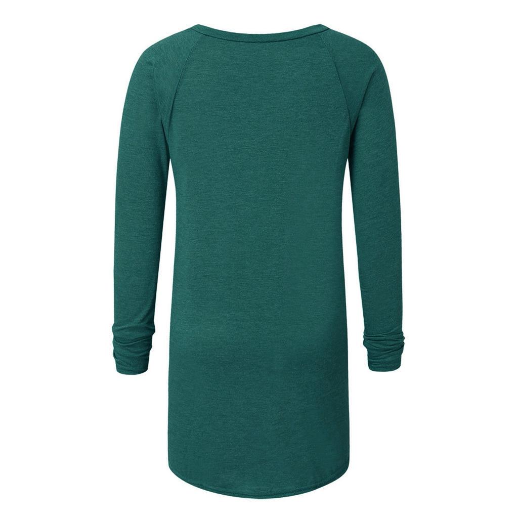 Women Fashion Plus Size Print Round Neck Long Sleeved Long T-shirt Blouse