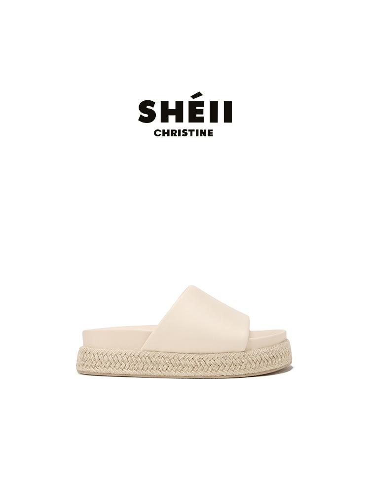 

Su Yinyin s same woven thick-soled heightening holiday beach slippers, women s summer round head casual versatile one-word cool slippers 35