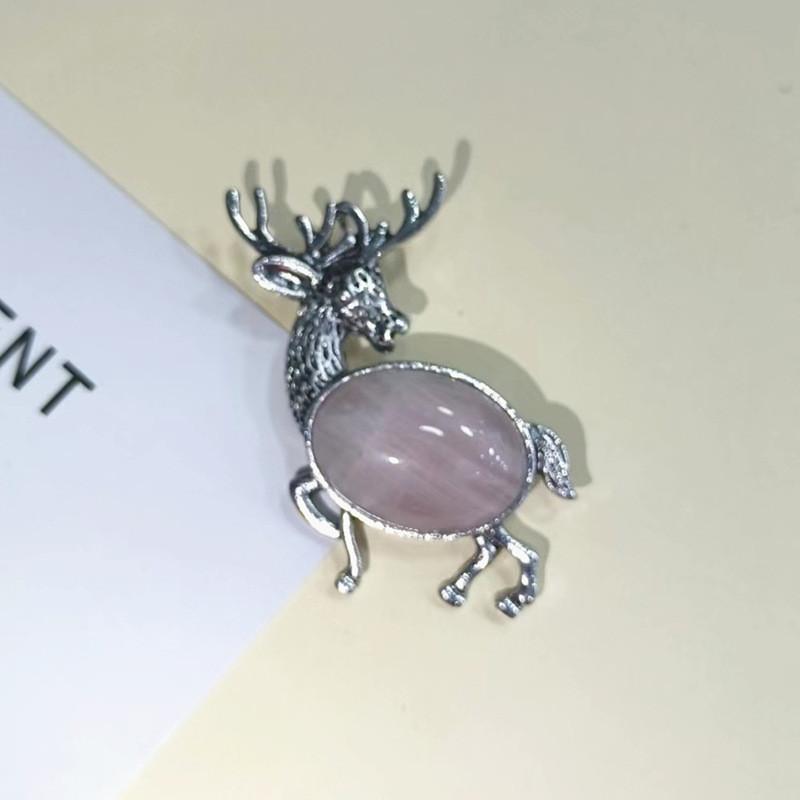 Animal Deer Embellished Metal Brooch Pin With Semi Precious Shell Inlay For Romantic Gift