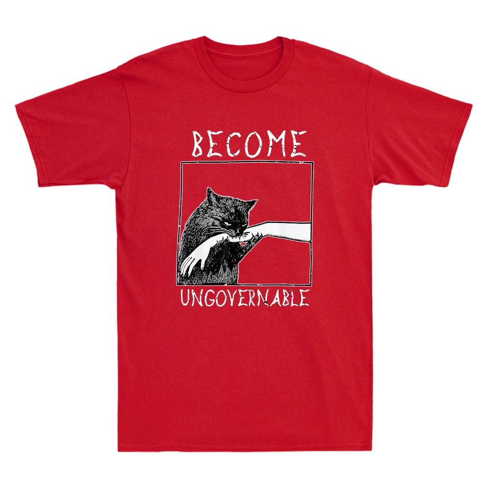 Become Ungovernable Funny Black Cat Biting Hand Meme Quote Vintage Unisexs Tshirt