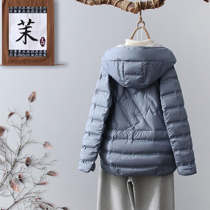 Womens Short Puffer Jacket With Hood Loose Fit Warm Duck Down Coat Winter Urban Casual Wear