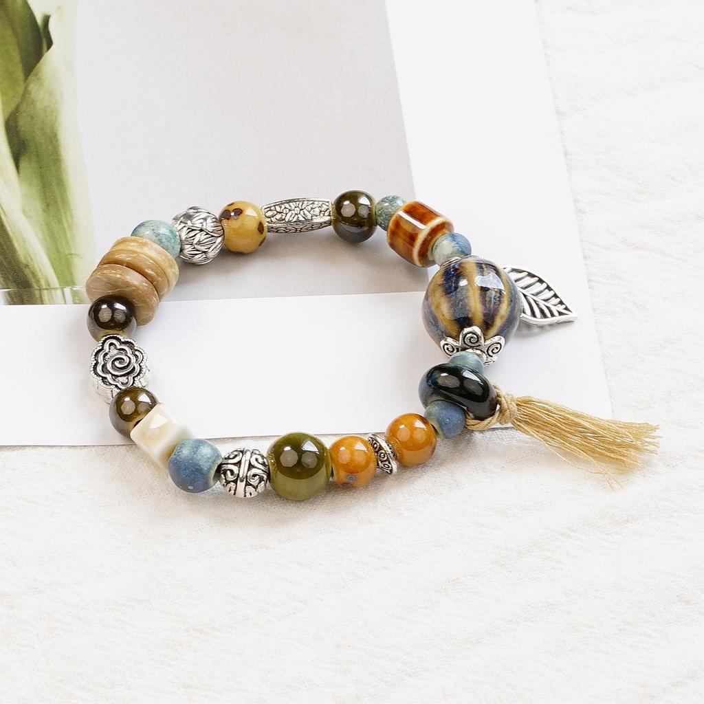 Literary and artistic Maillard color Jingdezhen ceramic bracelet female gift student national style creative national style simple bracelet