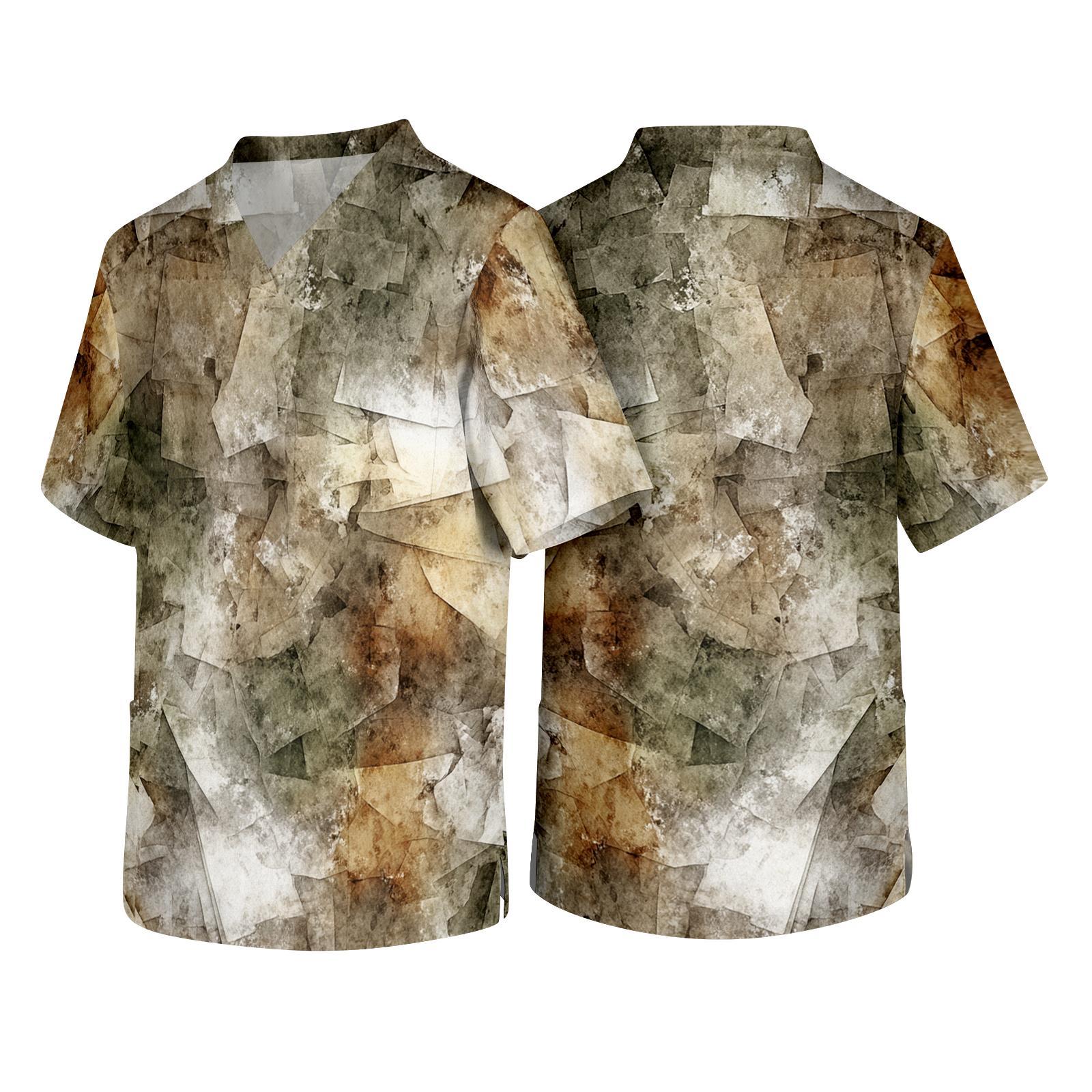 

Men s V Neck Short Sleeve Textured Print Pocket Work Scrub Top Lightweight Breathable Fabric Durable Stitching XXXXL хаки