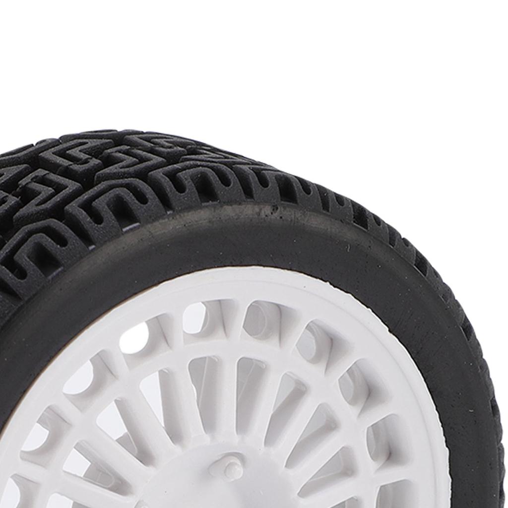 MEAPUXIN Set of 4 1/10 RC Rally Car Tires, Replacement Wheel Rims for Tamiya TT01 and Xv02, 70mm Heavy-Duty Plastic Maze Pattern Tires (White)