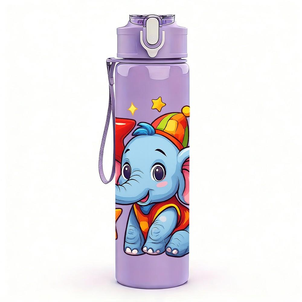 1PC Star Baby Elephant Pattern 750ml Color Plastic Sports Water Bottle Leakproof Flip Straw Lid Suitable for Sports Office Home Use