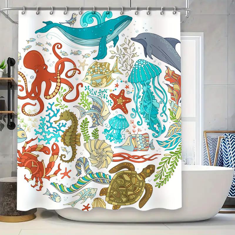 

Underwater Life Sea Creature Print Shower Curtain Waterproof Decor Home Bath Accessories Customizable Size Options Available Whi W60H190(CM)-1 Pcs