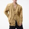 Herren Strickjacke Pullover Mantel Ripped Hole Einfarbig V-Ausschnitt Einreihig Ausgehöhlt Gestrickt Streetwear Hip Hop Club Party Jacke