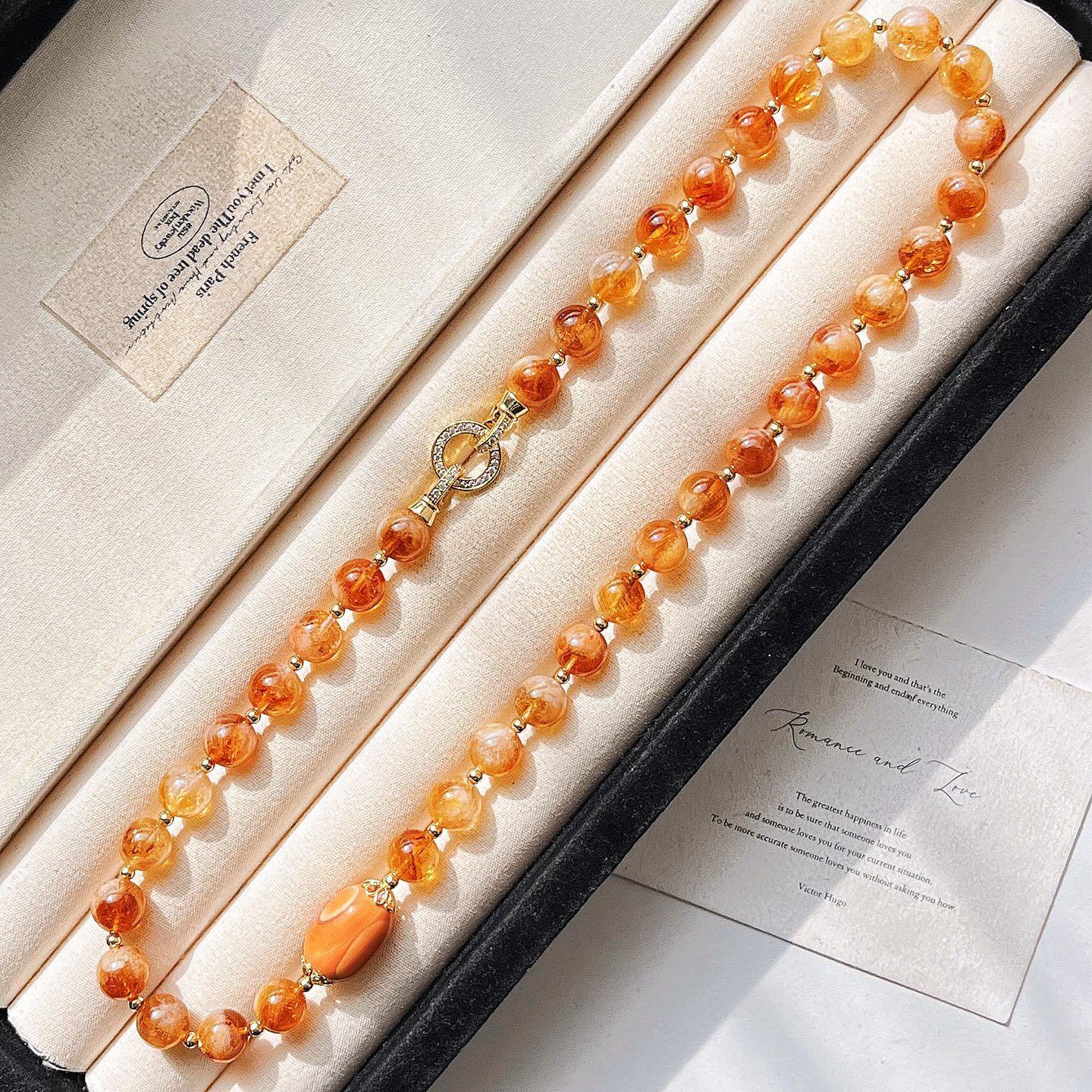 

Vintage Maillard Natural Amethyst Citrine Artificial Crystal Pearl Necklace Clavicle Chain Sweater Chain