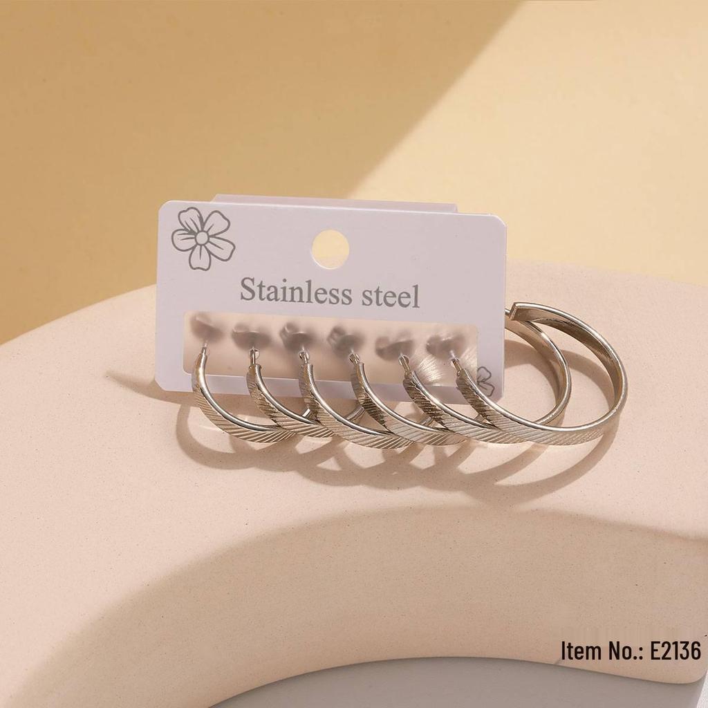 Geometric Stainless Steel Round Hoop Earrings - Classic, Luxurious, Non-Fading for Women