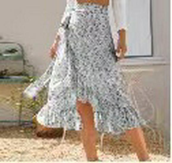 Women's Chiffon Floral Print Irregular Tie-Up Slit Half-Skirt