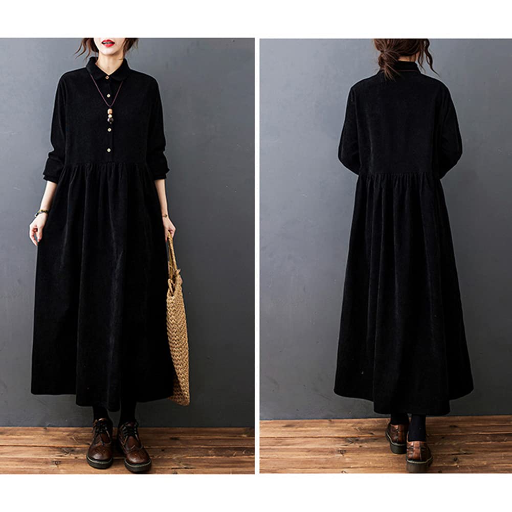 Corduroy Shirt Loose Long Maxi Plus Solid with Pockets 6 [YYQ-SHOP] Women's Dress, Fit, Sleeves, Length, Spring, Autumn, Winter, Sizes, A-Line,