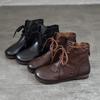 Johnature Genuine Leather Round Toe Flat Short Boots Soft Soled Lace Up Women's Shoes
