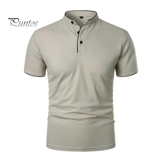 Koszulka męska z krótkim rękawem, kołnierzyk typu half-stand, jednolity kolor, swobodna, prosta, regularna, dopasowana, do uprawiania sportu, podróżowania, biura, codziennego noszenia