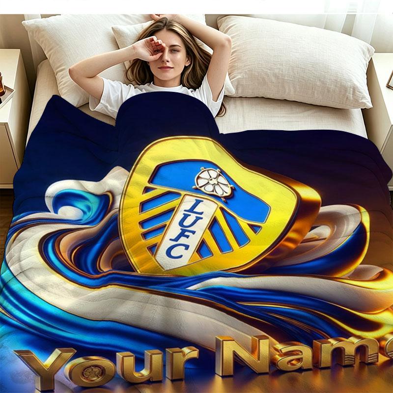 1PC Leeds United Custom Name Patterned Flannel Blanket Suitable For All Seasons for Home Decor Warmth and Comfort Gifts Holiday Present
