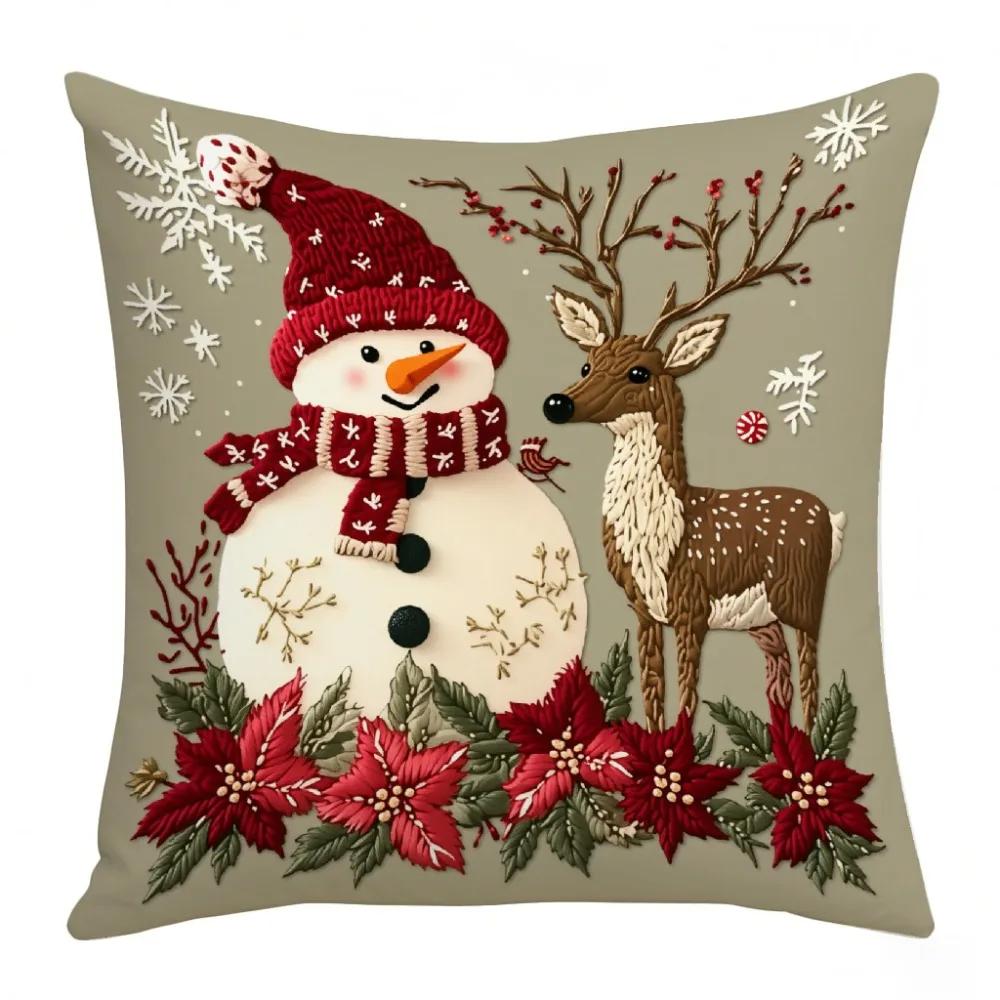 45x45cm Christmas Pillow Cover Soft Short Throw Pillowcase Santa Snowman Elk Christmas Tree Sofa Cushion Cover