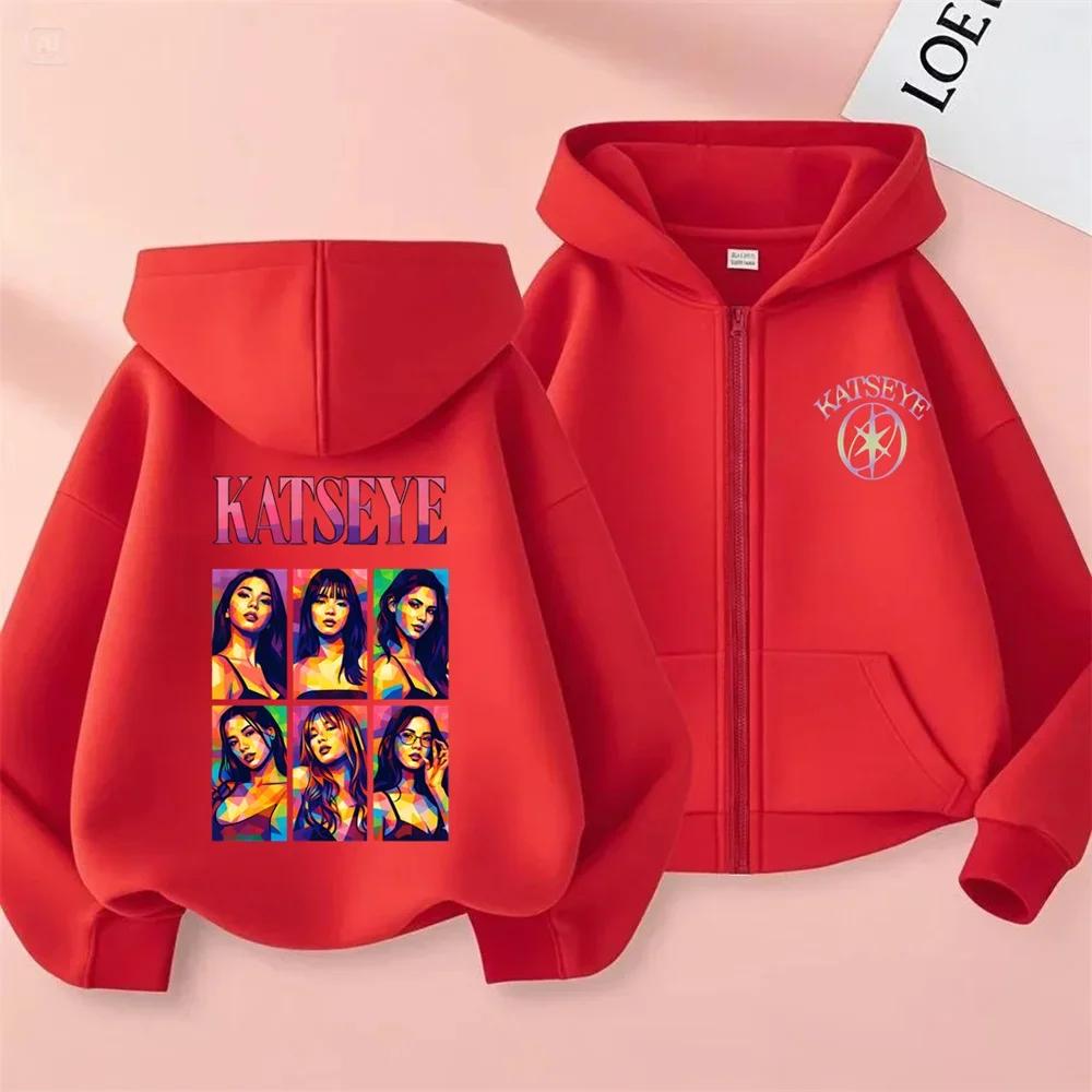 Kids Zip Up Sweatshirts Kpop Katseye Print Hoodie Children Clothes Kids Casual Tops Girl Boy Sweatshirt Zipper Hoody Streetwear