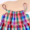 Girls Summer Colorful Plaid Dress Stylish Strap Sundress Fashionable Vacation Princess Dress for Kids