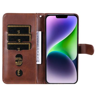 For iPhone 15 Anti-Scratch Calf Texture Phone Case Wallet Foldable Stand Cover with Zipper Pocket