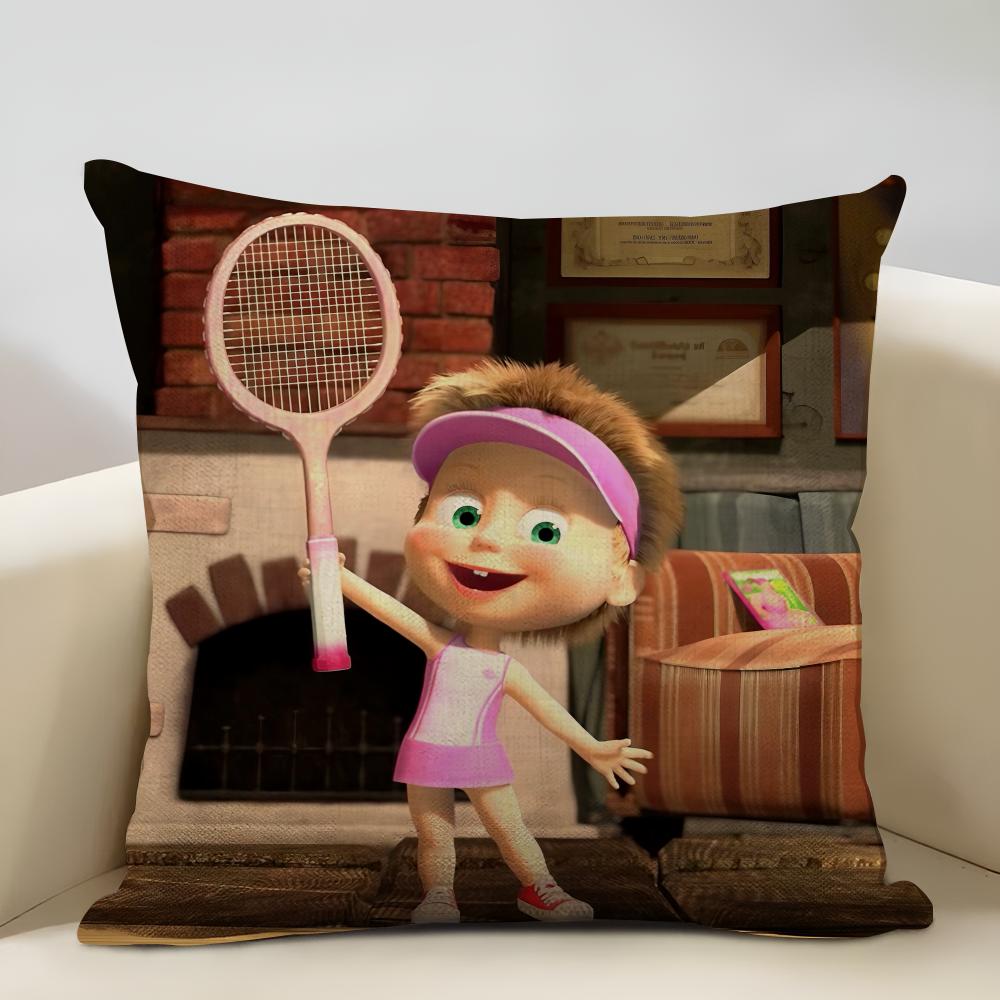 Poszewka na poduszkę Masha i Niedźwiedź Domowa Dekoracja Lniana Poszewka na Poduszkę Sofy: Przyjazna dla skóry i oddychająca z niewidocznym zamkiem błyskawicznym