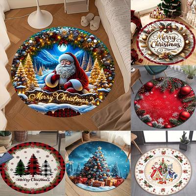 Runde Weihnachtsteppiche: Weihnachtsmann, Bäume und fröhliche Dekoration für Ihr Zuhause! Schlafzimmer-Fußmatten, Neujahrsdekoration