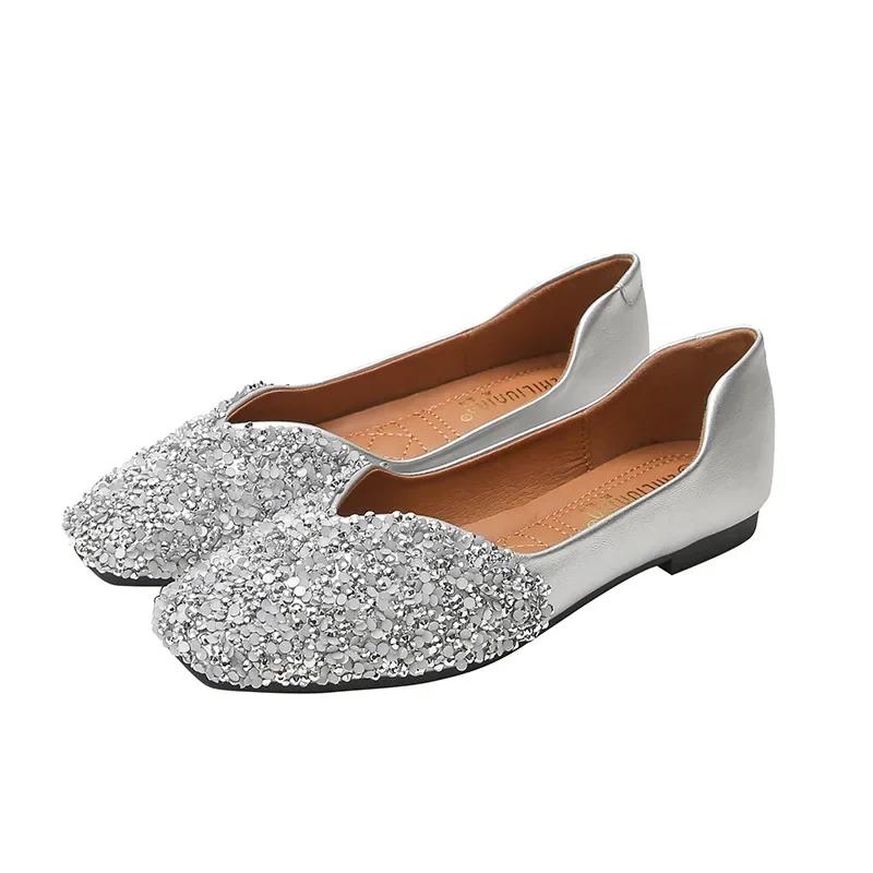 Damen Ballerinas Modische Schuhe Freizeit Kristallperlen Bootsschuhe Funkelnde Strasssteine Büro Dame Flats Faule Loafer