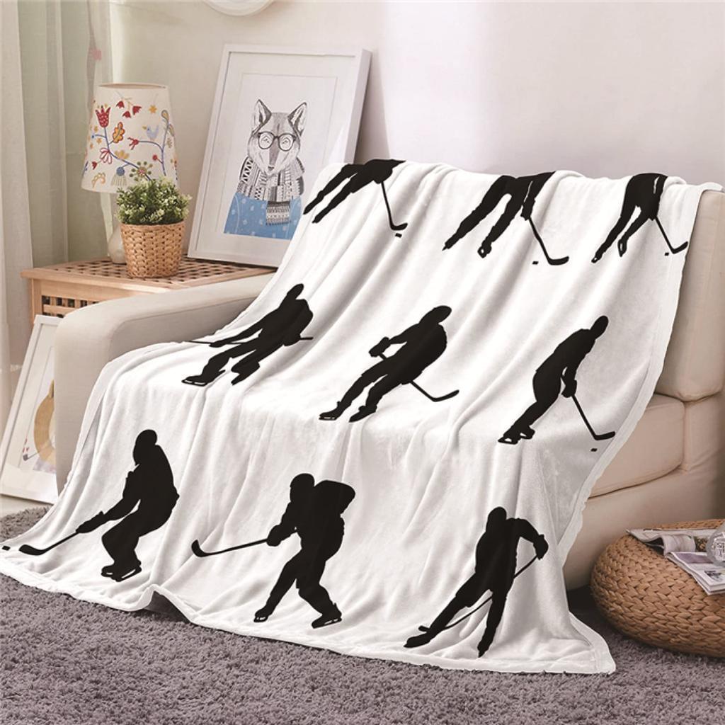 Ice Hockey Flannel Throw Blanket Winter Sport Pattern Blanket for Bed Sofa Couch Warm Lightweight Super Soft King Queen Size