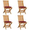 Garden Chairs with Burgundy Cushions 4 pcs Solid Teak Wood