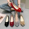 2025 Spring/Autumn Women's Bow Suede Loafers - British Style, Casual, Low-Cut, Plus Size